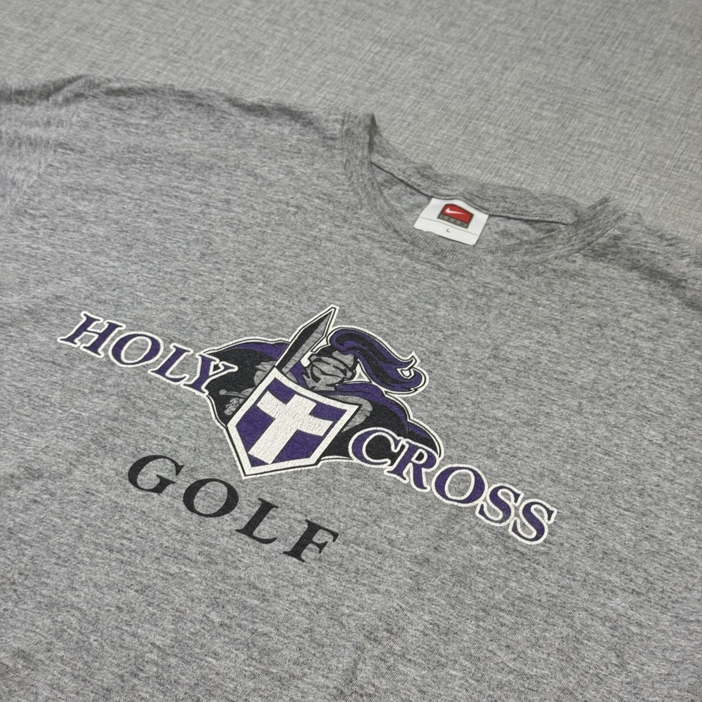 Nike Vintage Y2K Holy Cross Golf T-Shirt Mens L Gray Crew Neck Cotton Polyester